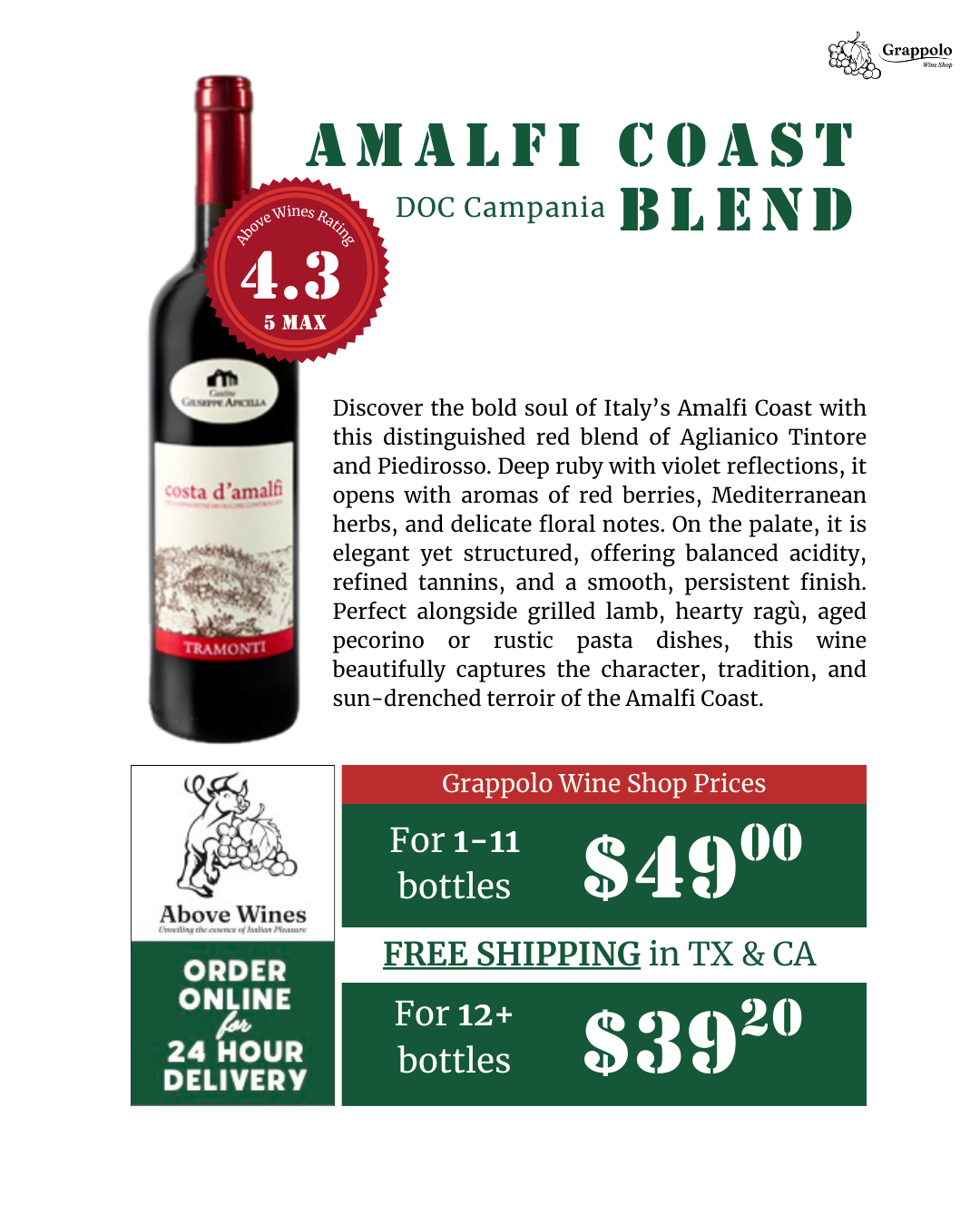 Amalfi Red Blend 12 CASE Amalfi Red Blend 12 CASE