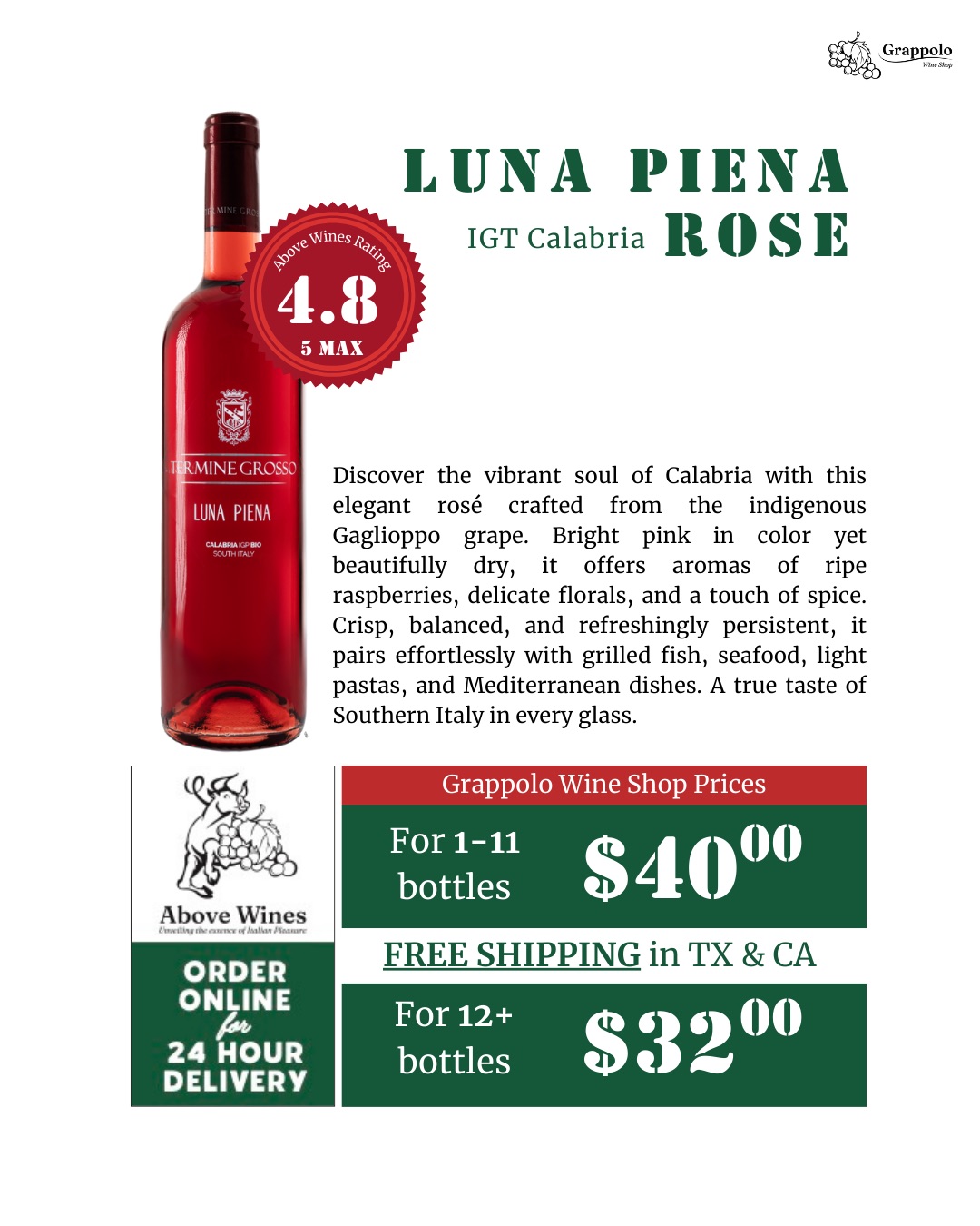 Wine Special Deal TEAMPLATE - 1 Luna Piena Rose 12 CASE